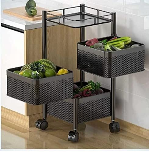 Rasvesh Multi-Purpose Trolley Storage Organizer and Kitchen Accessories Items for Kitchen Storage Rack Square Design Fruits & Vegetable Onion Cutler (3 Tier)