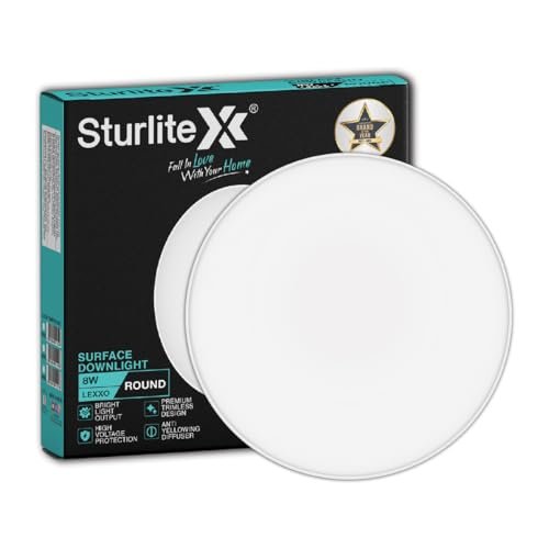 Sturlite Lexxo 8W Round LED Surface Light| 6500k Cool White Color Temperature| 800 Lumens with CRI Tech for Accurate Color Representation (Pack of 1)