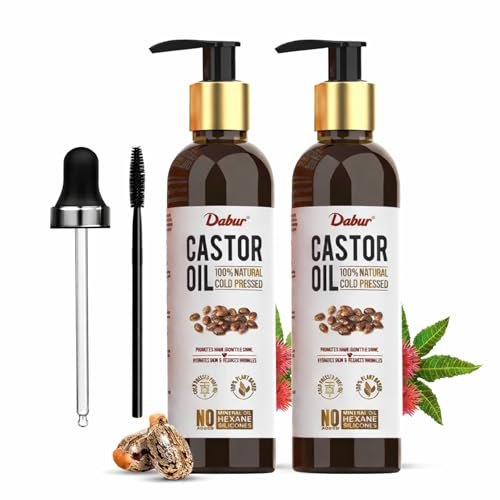 Dabur Cold Pressed 100% Pure Castor (Arandi) Oil – 400ml (Pack of 2 x 200ml) | Promotes Hair Growth, Hydrates Skin & Reduces Wrinkles | Rich in Vitamin E, Omega 6 & 9 | No Mineral Oil, No Hexane & No Added Silicones