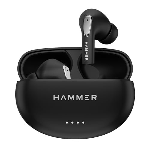 HAMMER Mini Pods True Wireless Earbuds with Upto 20H Playtime, Bluetooth v5.3, Type-C Charging, Touch Controls, IPX5, Voice Assistant, Made in India Black