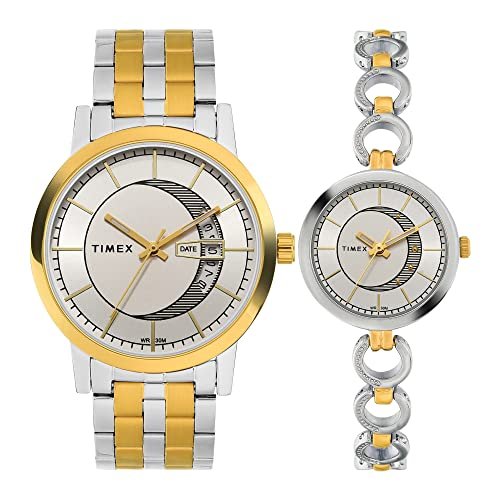 TIMEX Classics Analog Watch for Unisex with Silver-Tone Round Dial & Two Tone Stainless Steel Bracelet Band Water Resistant Unisex Wrist Watches – TW00PR230