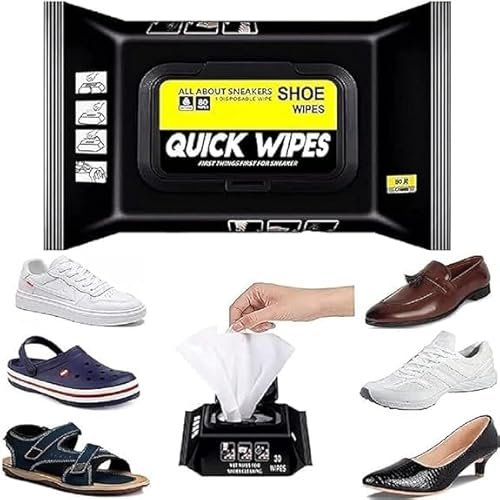 WOZKEM Shoe Cleaning Wipes (80 Wipes) Instant Sneaker Cleaner Wipes for White Shoes | Quick Dirt & Stain Removal Sneaker Wipes | Portable Shoe Cleaner Wipes for Sports & Casual Footwear (Pack Of 1)