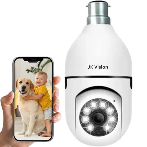 JK Vision Smart WiFi Security Camera 1080P Full HD | 360° Pan 90° Tilt PTZ with Holder | Color Vision | Motion Detection Alert | Multi-User Sharing | Spotlight Function | Indoor CCTV.