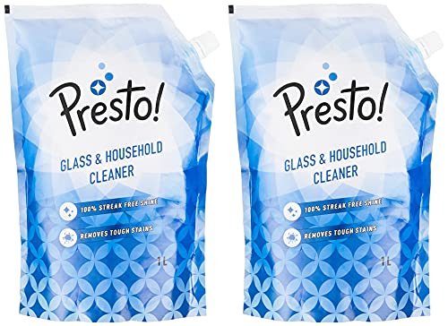 Amazon Brand – Presto! Glass & Household Cleaner | 2 Litre Refill Pouch | 1 L X 2 Packs | Suitable For Glass, Mirrors, Appliances Like Microwaves, Ceramic Tiles, Glazed Tiles, Granite