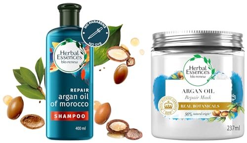 Herbal Essences bio:renew Argan Oil of Morocco SHAMPOO, 400ml, No Parabens No Colourants and Herbal Essences, Argan Oil Hair Mask, 237ml, For Dry, Damaged,Frizzy Hair |Hair Mask for Men & Women