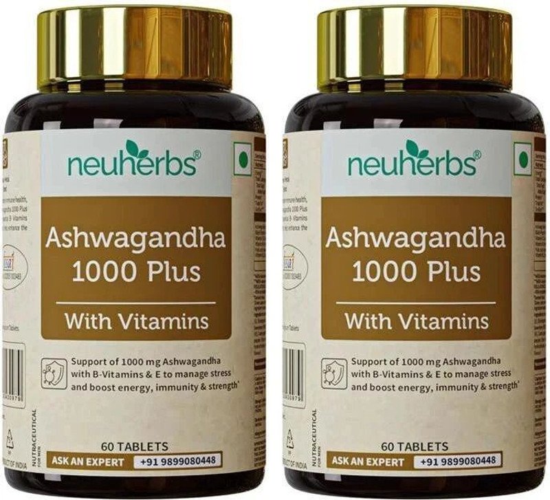 Neuherbs Ashwagandha 1000 Plus – Pure Herbs Extract for General wellness(2 x 60 Tablets)