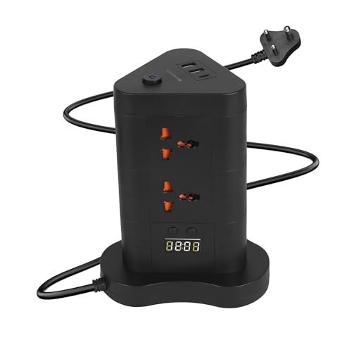 ZEBRONICS Power Block 385, Tower Extension Board/Strip, 2500 Watts, 10 Amps, 1x Type C Port, 8X Universal Socket, 2X USB Port, LED Indicator, Digital Counter, On/Off Switch, 5 Meter, Black