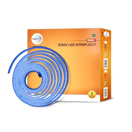 wipro Garnet 5 Meter Led Strip Light| 120 LEDs/Mtr | Blue | Ip65-Waterproof | Flexible Rope Light for Outdoor & Indoor Decoration for Diwali, Christmas|Strip for Balcony, False Ceiling|Pack of 1