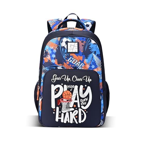 Gear Athletic 19″/24L Large Water Resistant School Bag/Casual Backpack/Daypack/Laptop Bag for Boys/Girls (Navy Blue – White)