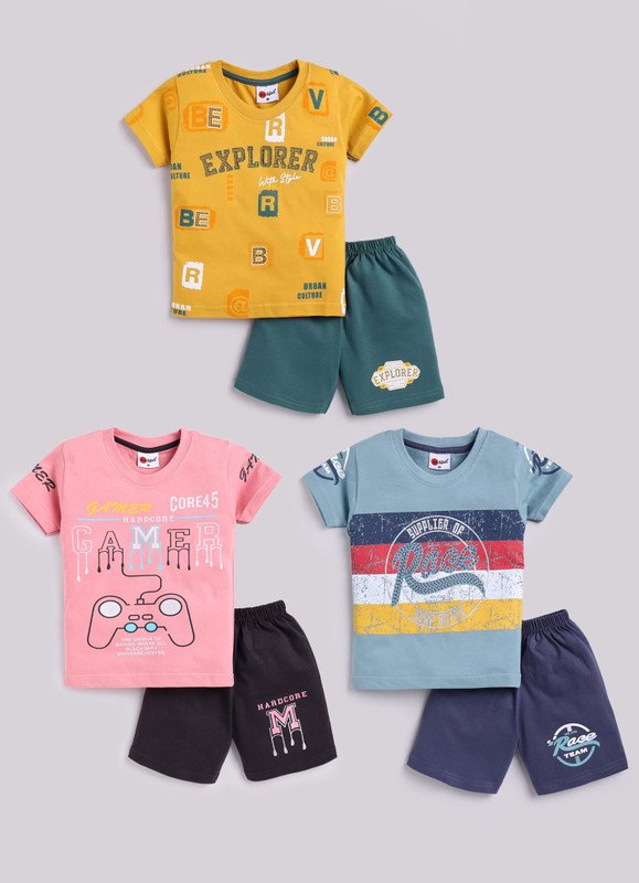 Mars Infiniti Boys Casual T-shirt Shorts(Mustard_Wine_Sea Green)