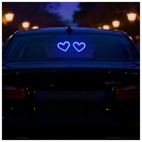 Heart Shape LED Car Window Light with Suction Cups, USB Cable, Light & Vibration Induction, Blue Light (Pack of 1)