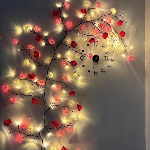 ZOVARO LED Rose Flower String Lights with Remote Control and USB Plug, Decorative Vine Lights for Wall Décor