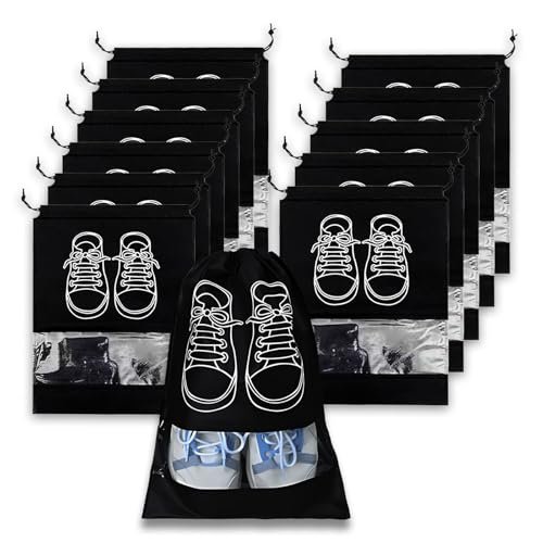 BTfash Shoe Bag for Travel & Storage|Water-Resistant Shoe Organizer for Men & Women|Foldable Shoe Cover for Luggage & Closet |Travel Accessories for Footwear Protection (Black, Pack of – 12)