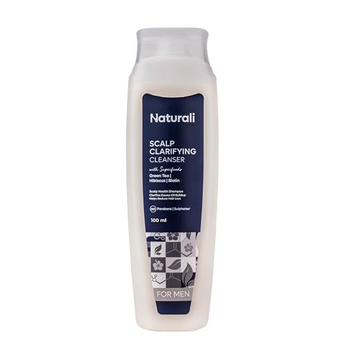 Naturali Scalp Clarifying Anti-Dandruff Shampoo for Men | Derma Approved Shampoo with Green Tea, Hibiscus & Biotin | Reduces Dandruff & Hair Fall | Sulphate-Free Daily Care for All Hair Types | 100 ml