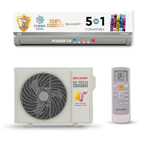 SHARP 1.5 Ton 5 Star 5 -in-1 Convertible, Turbo Cool Technology, Anti-Corrosive Gold Fin Coating, Inverter Split AC, AH-SI18V5B-GC