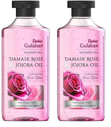Dabur Gulabari Shower Gel-Damask Rose & Jojoba Oil-250ml|Rose Extract Beads for Exfoliation|Damask Rose Fragrance|No Parabens & Silicones|99% Pure Glycerine|100% Soap Free Body wash (Pack of 2)