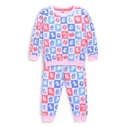 LuvLap Baby Boys Full Sleeve Sweatshirt & Pyjama Set Pack of 1, Cotton Rich Fleece, Baby Pink, M (3 to 6 Months)