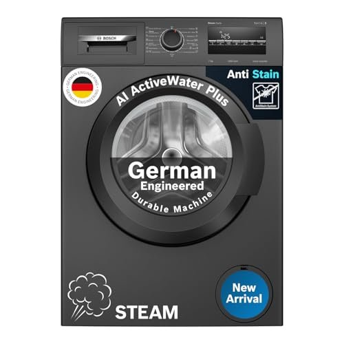 Bosch 7 kg 5 Star Front Load Fully-Automatic Washing Machine, AI ActiveWater, 15 Wash Programs, Removes 99.9% Germs with Steam, No Tangle or Wrinkle, SoftCare Paddle, Black, WAJ24209IN