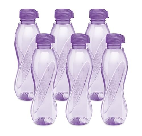 MILTON Oscar, Pack of 6 Water Bottles, 1 Litre each, Reusable Plastic Fridge Bottle Set, BPA Free and Leak Proof Bottles for Travel, Work, Purple
