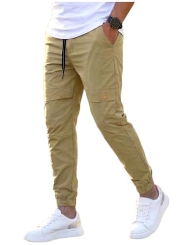 ANNI Designer Men Cotton Solid Cargo Pant (Piruz Golden-VKS01-AN_M_Golden_Medium)