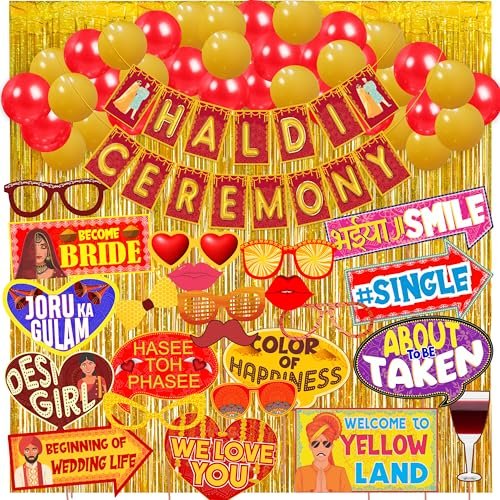 Wobbox Haldi Ceremony Decorations Items, Haldi Decoration Items, Haldi Mehandi wedding Decoration Items-FP3830, 1 banner,bunting banner,party props and balloons
