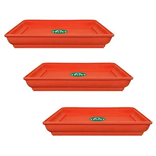 TrustBasket UV Treated Square Bottom Tray(Plate/Saucer) Suitable for 6 inch Square Plastic Pot – Terracotta Color – Set of 3 | Heavy Duty Highly Durable Plant saucer Gamla for Indoor Home Decor & Outdoor Balcony Garden