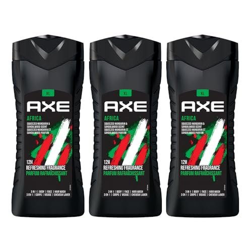 AXE Africa 3-in-1 Body, Face & Hair Wash | Vibrant Mandarin & Sandalwood Scent | 12H Refreshing Fragrance | Combo of 3| 400 ml Each