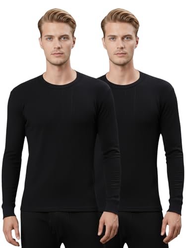 LUX PARKER Men’s Pack of 2 Black Round Neck Full Sleeves Premium Thermal Top(Size:85cm)