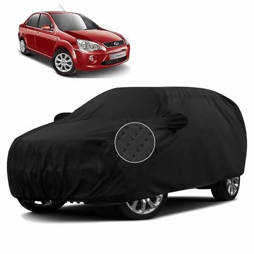 Sulfar 100% Waterproof Car Body Cover Compatible with Mirror for Ford Fiesta Classic (Triple Stitched, Full Bottom Elastic, Black-TB)