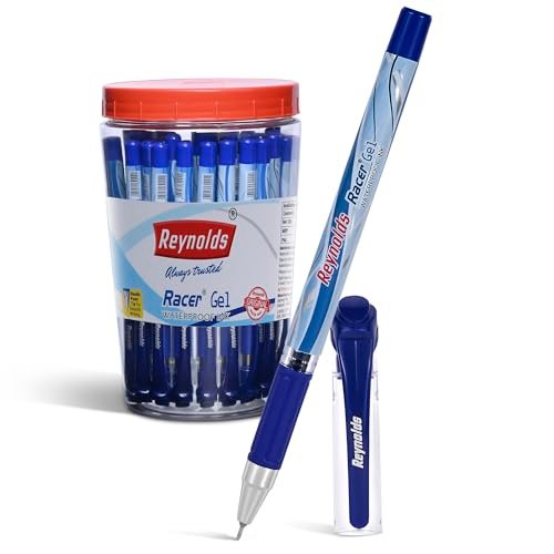 Reynolds RACER GEL Pen SET – 40 BLUE PENS WITH COMFORTABLE GRIP | BLUE GEL PENS FOR WRITING | PEN FOR STUDENTS & OFFICE STATIONERY | 0.5 mm TIP SIZE
