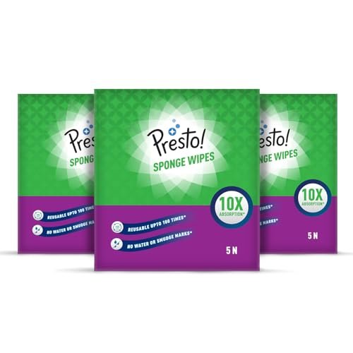 Amazon Brand – Presto! Premium Multi-Purpose Sponge Wipes | Assorted | 15 Count |(5 x Pack of 3)