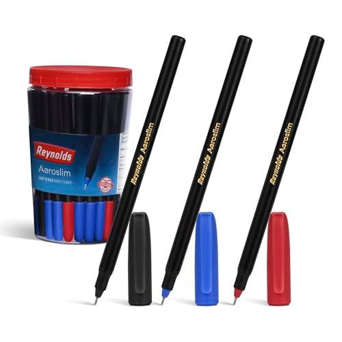 Reynolds AEROSLIM Ball Pen SET – 70 PENS (60 BLUE, 5 Black, 5 Red) | PEN WITH COMFORTABLE GRIP |BALL PENS FOR WRITING | PEN FOR STUDENTS & OFFICE STATIONERY | 0.7 mm TIP SIZE