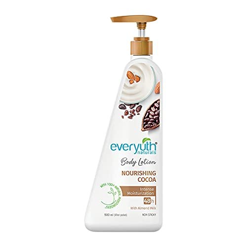 Everyuth Naturals Nourishing Cocoa Body lotion 500ml for men & women | 48Hr Hydration | Deep Moisture Care for Dry Skin | Enriched with 100% Natural Almond Milk | Smooth, Radiant & Healthy Looking Skin Care