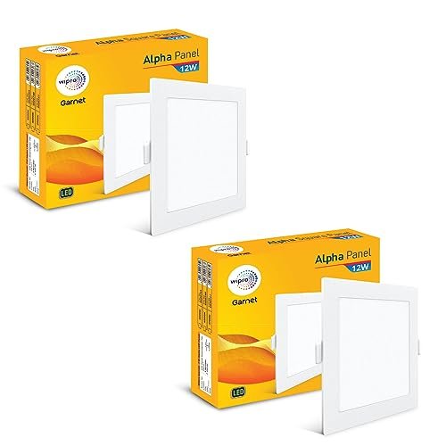 Wipro Garnet 12W Square LED Alpha Panel | Cool Day White (6500K) | Recessed Down Light for False Ceiling | Cutout – 125mm*125mm | Pack of 2