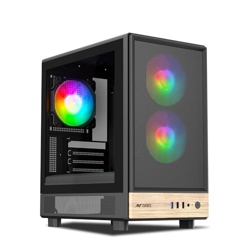Ant Esports 300 Air Mini Mid-Tower Computer Case/Gaming Cabinet – Black | Support Micro-ATX, Mini-ITX | Pre-Installed 2 Front & 1 Rear Rainbow Fan