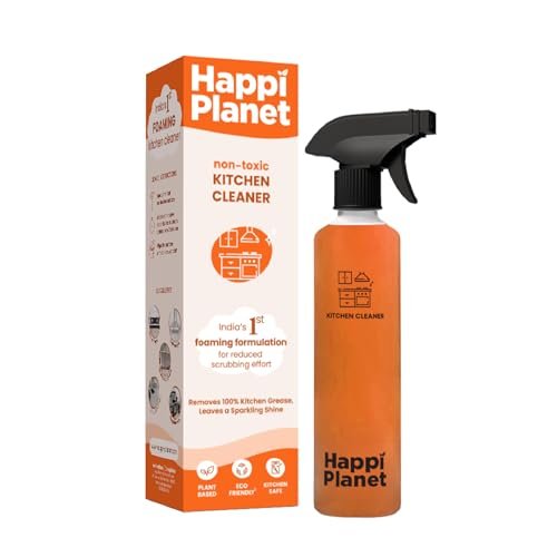 Happi Planet | Kitchen Cleaner Spray | India’s 1st Foaming Formulation for Less Scrubbing | 500ml | Suitable for Stoves, Chimneys, Counter Tops, Appliances, Walls & Cabinets | Non Toxic & Natural