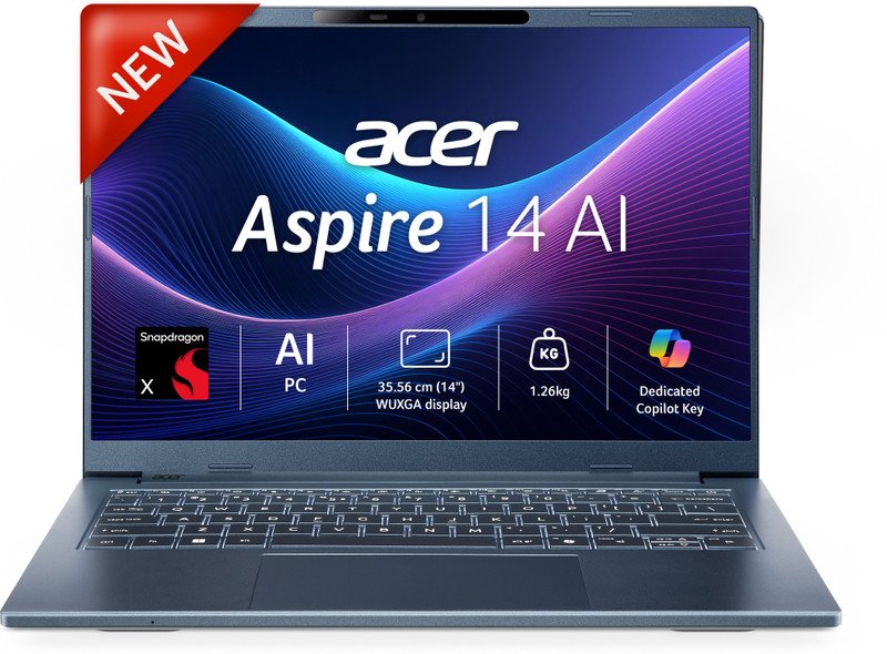 Acer Aspire 14 AI Office 2024 + M365 Basic Snapdragon X – (16 GB/512 GB SSD/Windows 11 Home) A14-11M Thin and Light Laptop(14 Inch, Steam Blue, 1.26 Kg, With MS Office)