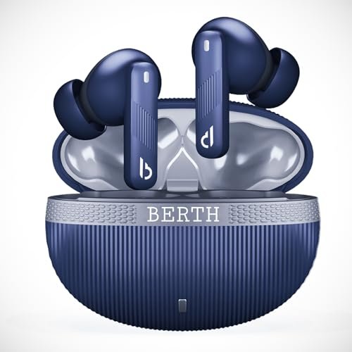 BERTH Airchords Z TWS Earbuds, 40H Playtime, BT 5.4, ENC Mics, 13mm Bass Drivers, 45ms Low Latency, IPX5, Fast Charging, 10min=100min Playback, Gaming Mode, 1-Year Warranty (Blue)