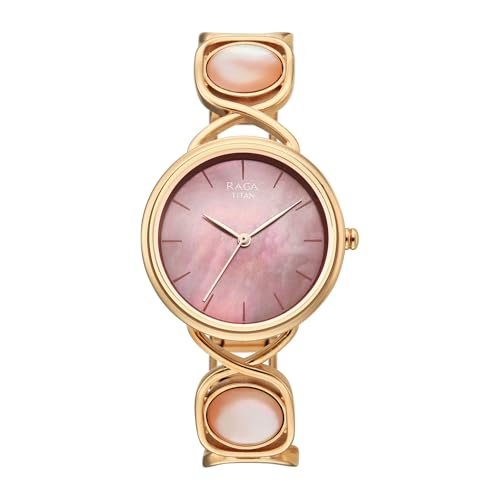 Titan Raga Power Pearls 2.0 with Quartz Analog Mother of Pearl Dial Rose Gold Brass Strap Watch for Women – 2810WM02F