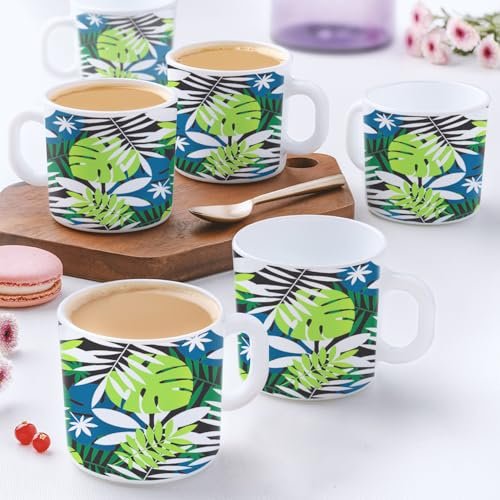 Larah by BOROSIL Forest Opalware Mug, Set of 12 Tea/Coffee Mugs, 180 ml Each, Microwave & Dishwasher Safe, Bone-Ash Free, Crockery Set Ideal for Daily Use & Gifting, White