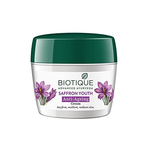 Biotique Saffron Youth Anti-Ageing Cream l 100% Pure Botanical Extracts l Anti-ageing cream for wrinkles and dark lines l Reduces dry lines and Regenerates Skin Youthfulness l All Skin Types l 175gm