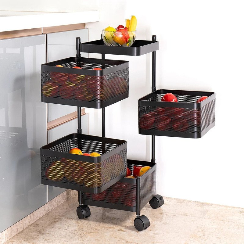 Flipkart SmartBuy 4 Layer Kitchen Trolley Storage Rack Square Design Fruits & Vegetable Basket Iron Kitchen Trolley(Pre-assembled)