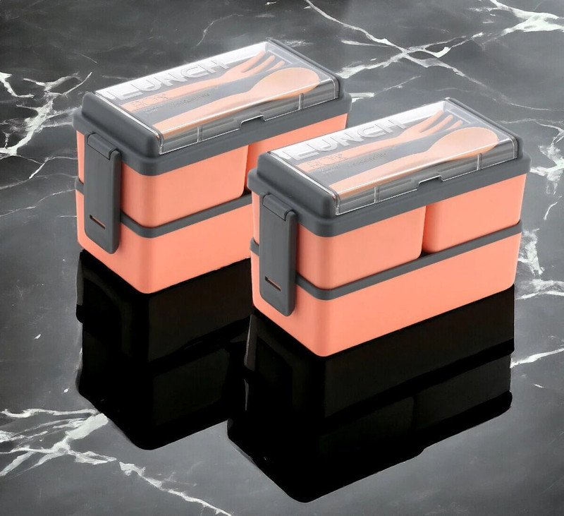 OMORTEX 3 compartments Lunch Box With spoon & Fork 3 Containers Plastic School Lunch Box(1500 ml)