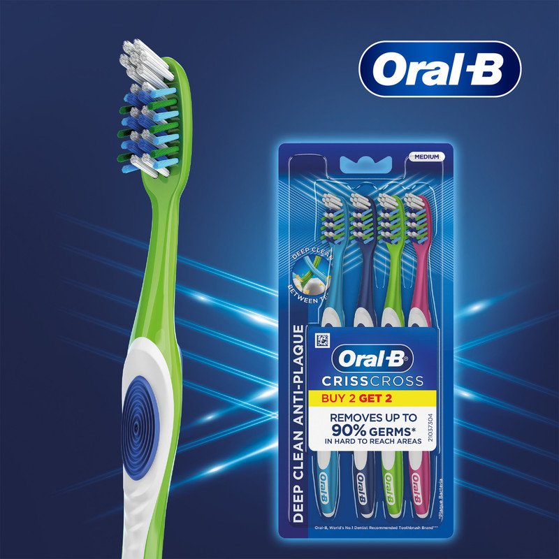 Oral-B Crisscross Deep Clean, Family value pack of 4 Medium Toothbrush(Pack of 4)