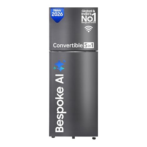 Samsung 419 L, 3 Star, Convertible 5-in-1, Digital Inverter, Frost Free Double Door, Bespoke AI WiFi Refrigerator (RT45HG6A43B1HL, Black DOI, 2026 Model)
