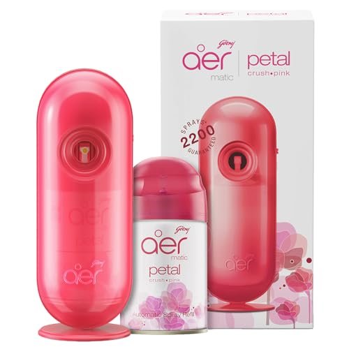 Godrej aer Matic Kit (Machine + 1 Refill) – Automatic Room Fresheners with Flexi Control Spray | Petal Crush Pink | 2200 Sprays Guaranteed | Lasts up to 60 days (210ml)