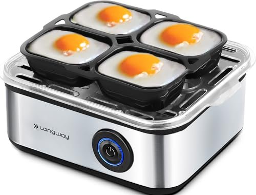 Longway LWEB04 500 Watt Stainless Steel Egg Boiler/Cooker for Steaming, Cooking & Boiling 2 Years Warranty (Silver, 8 Eggs)