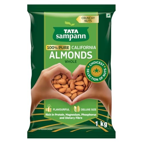 Tata Sampann Pure California Almonds Whole, 1kg, Real Nuts, High In Fiber, Badam Giri, Rich In Protein, Magnesium, Phosphorus And Dietary Fibre, Nuts & Dry Fruits, Value Pack