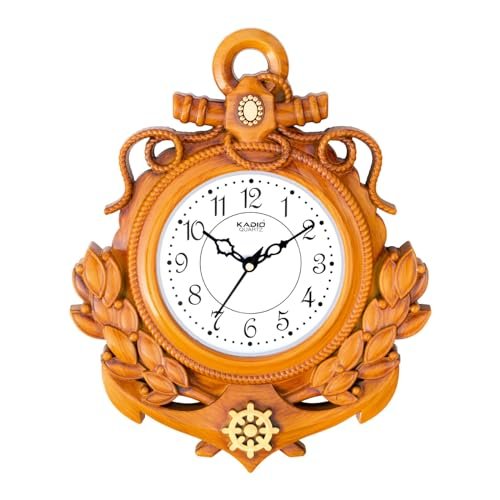 KADIO Wall Clock for Living Room |Analog 28 cm X 23 cm Wall Clock (Brown, with Glass, Standard)