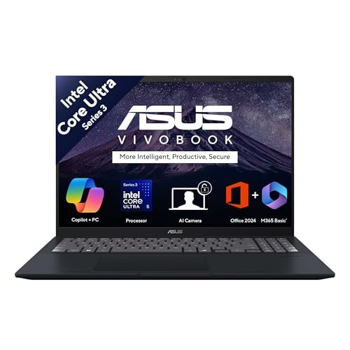 ASUS Vivobook 16 (2026),Intel Core Ultra 5 325, Intel iGPU, 16GB RAM, 512GB SSD,FHD+, 16″(40 cm),Windows 11 Home,M365 Basic(1 Year),Office 2024,Quiet Blue,1.88 kg, X1607AA-MB037WS, Copilot+ AI PC